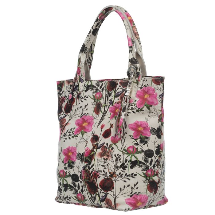 VERA PELLE torebka damska skórzana shopper na ramię V629 z kwiatami