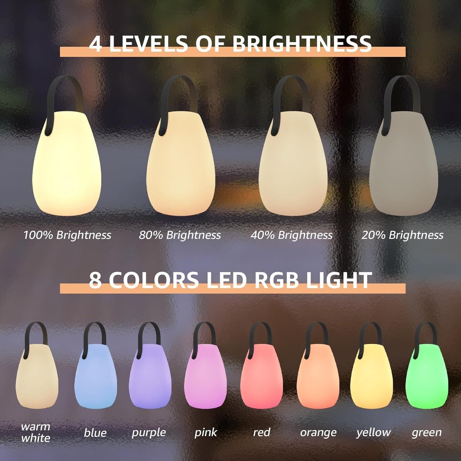 Lampa LED, RGB przenośna, ściemniana, lampa stołowa z 8 kolorami.