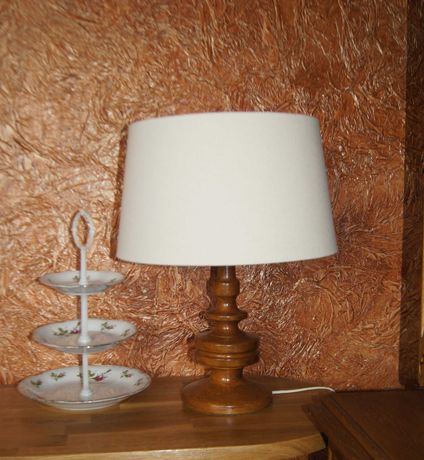 Lampa  stołowa dębowa  lampka, abażur.