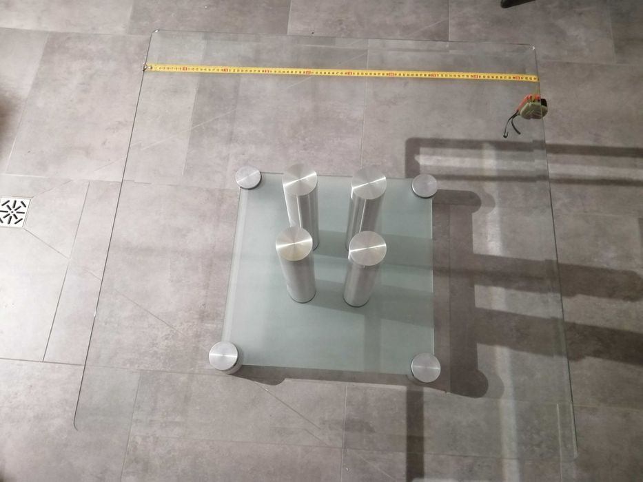 Stół szklany Ława szklana grube szkło stal nierdzewna Szafka RTV LU