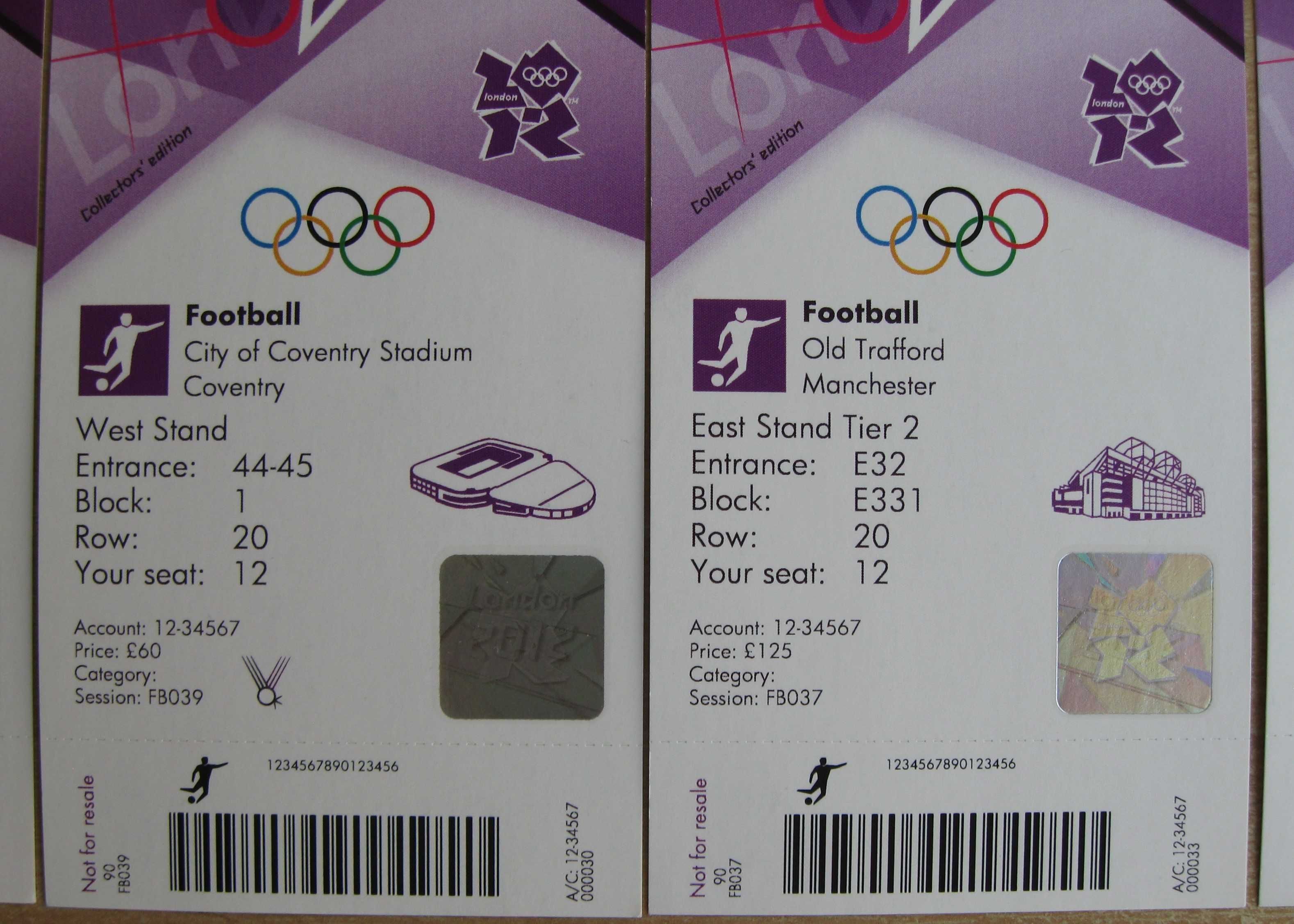 Bilety repliki olimpiada Londyn 2012 piłka nożna 6 szt + gratis