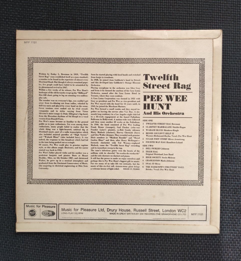 Pee Wee Hunt Jazz – 12th Street Rag -  Vinyl LP
