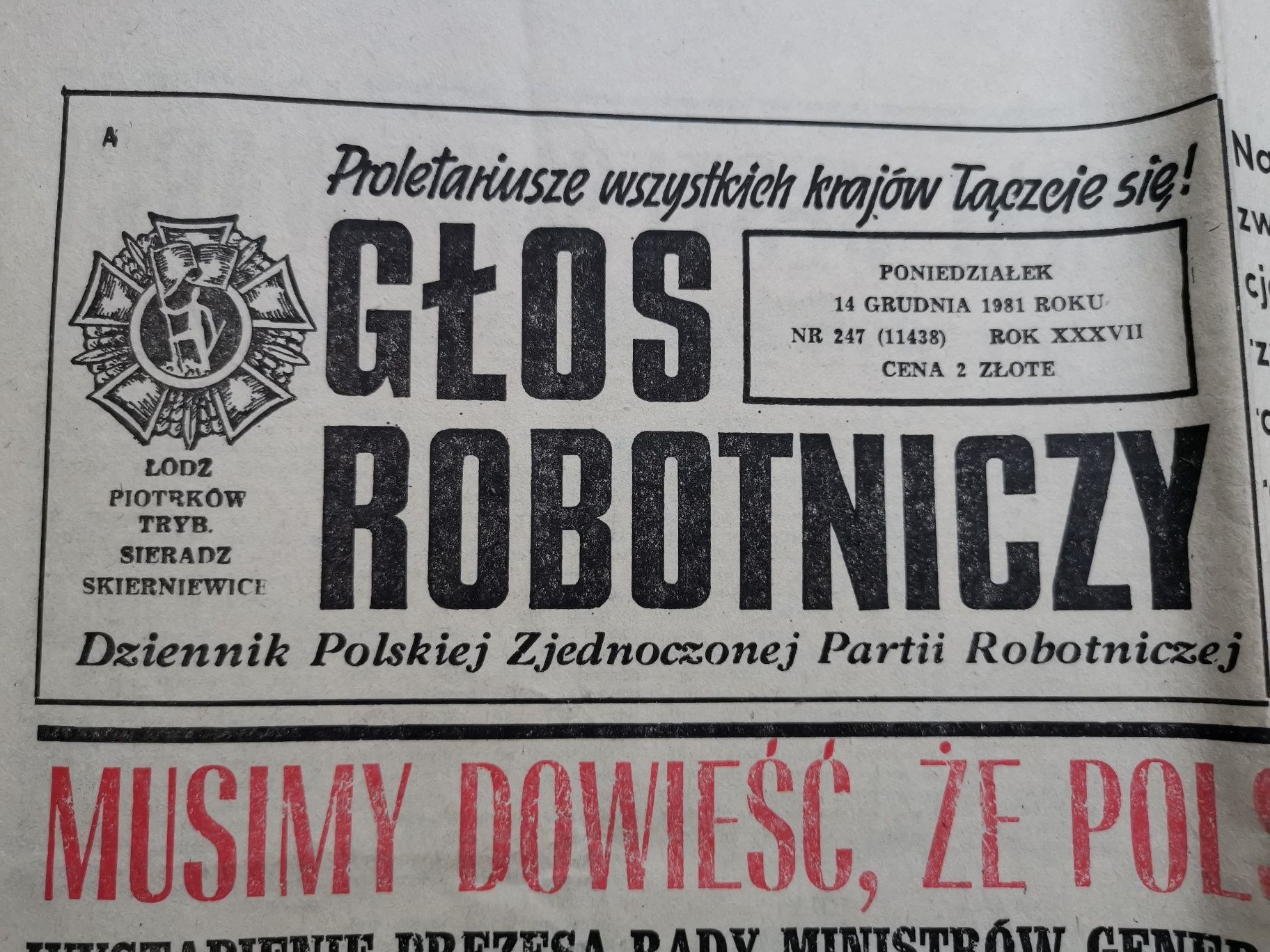 Głos robotniczy z 14 grudnia 1981 stare gazety prl