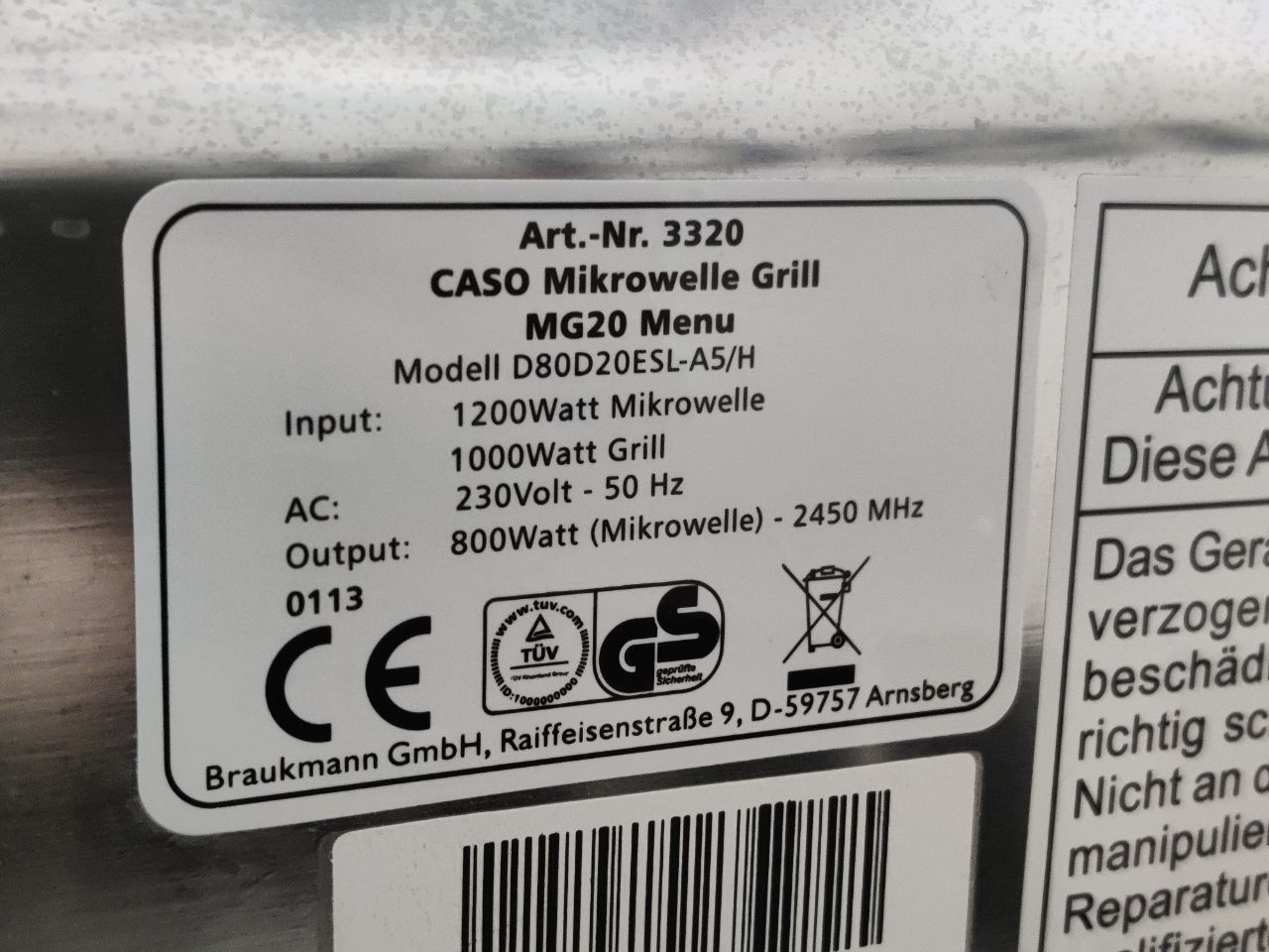 Мікрохвильова піч CASO™ GERMANY. 4в1. Гриль, Конвекція, Розморозка!