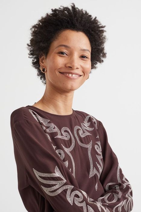 Сукня шоколад H&M вишиванка довга макси платье коричневое с вышивкой