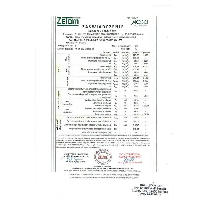 Kotły Kocioł Piec TECHNIX PELL LUX 15 kW na pellet - PRODUCENT