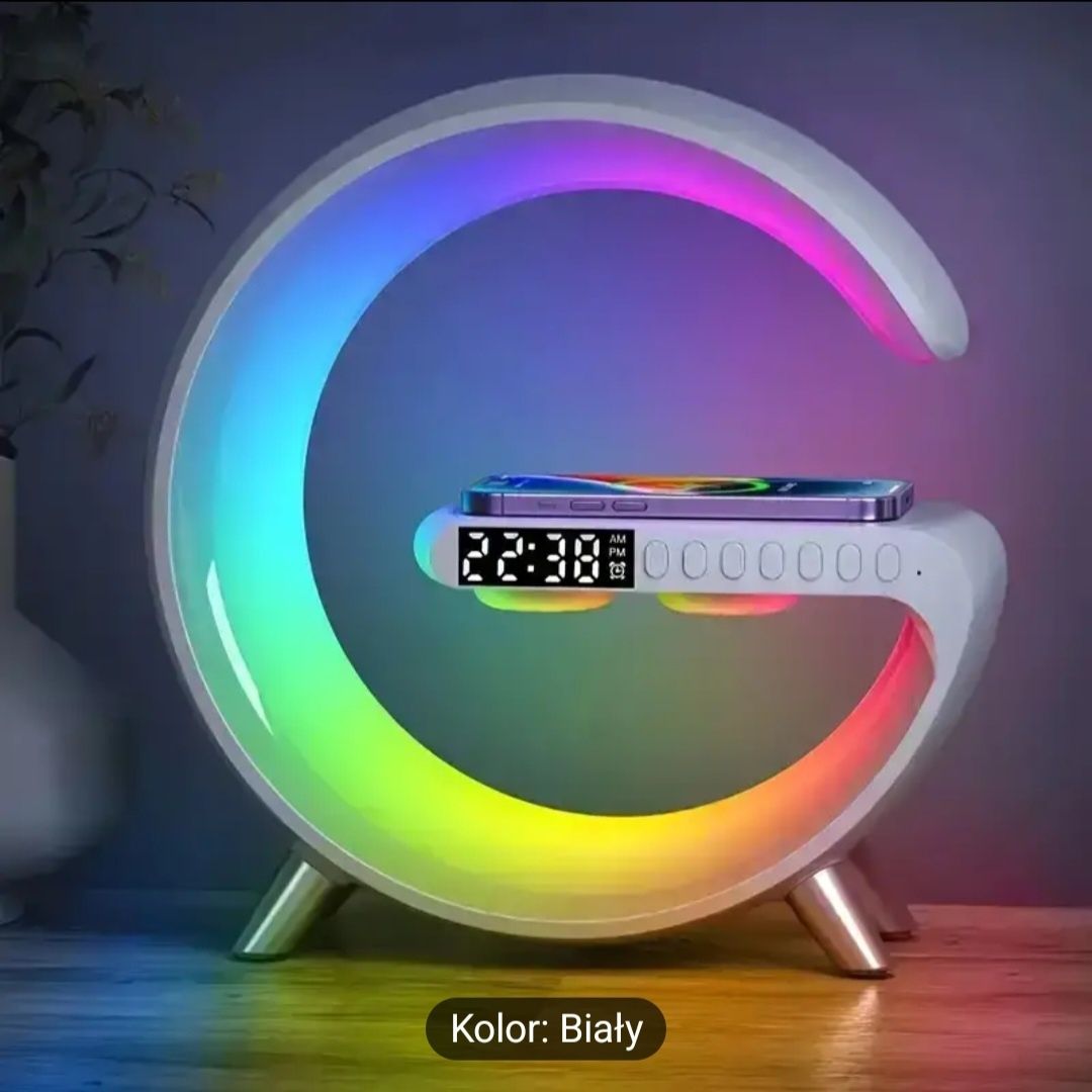 Inteligentna lampa LED RGB z ładowarka, QI głośnik