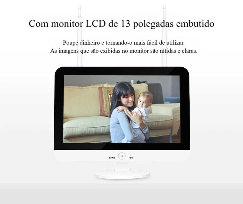 Kit Câmeras Vigilância/ NVR c/ LCD /4 Câmaras/3MP/ Visão Noturna 30 m