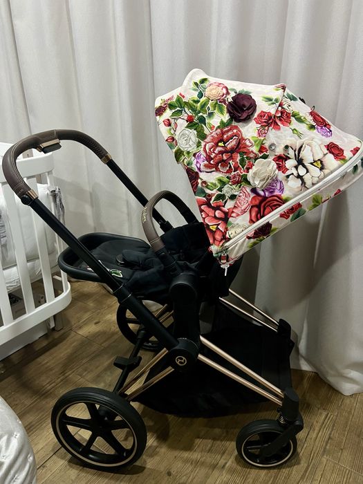 Коляска Cybex Priam Platinum Spring Blossom 2 в 1, Сайбекс Пріам