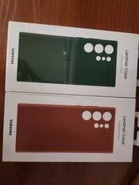 Кожаный чехол Samsung s23 ultra leather case зелёный и коричневый