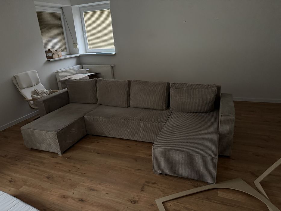 Kanapa sztruks bezowa sofa narożnik L U