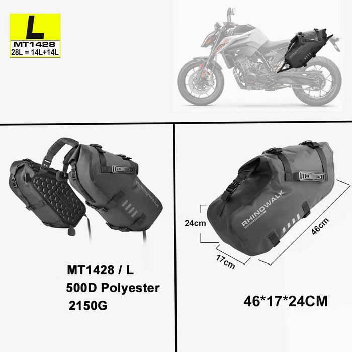 Sacos laterais para moto 18L/28L/48L - Impermeáveis sistema de fixação