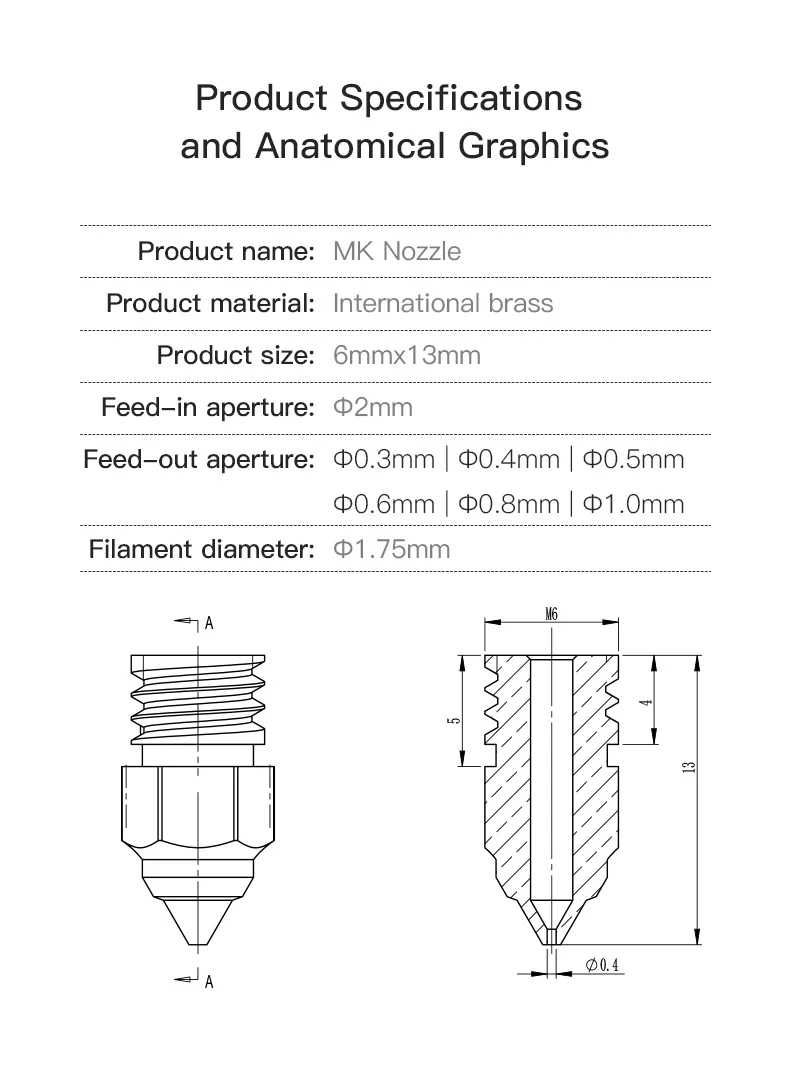 Nozzles / Bicos oficiais creality 0,2mm - 5 unidades