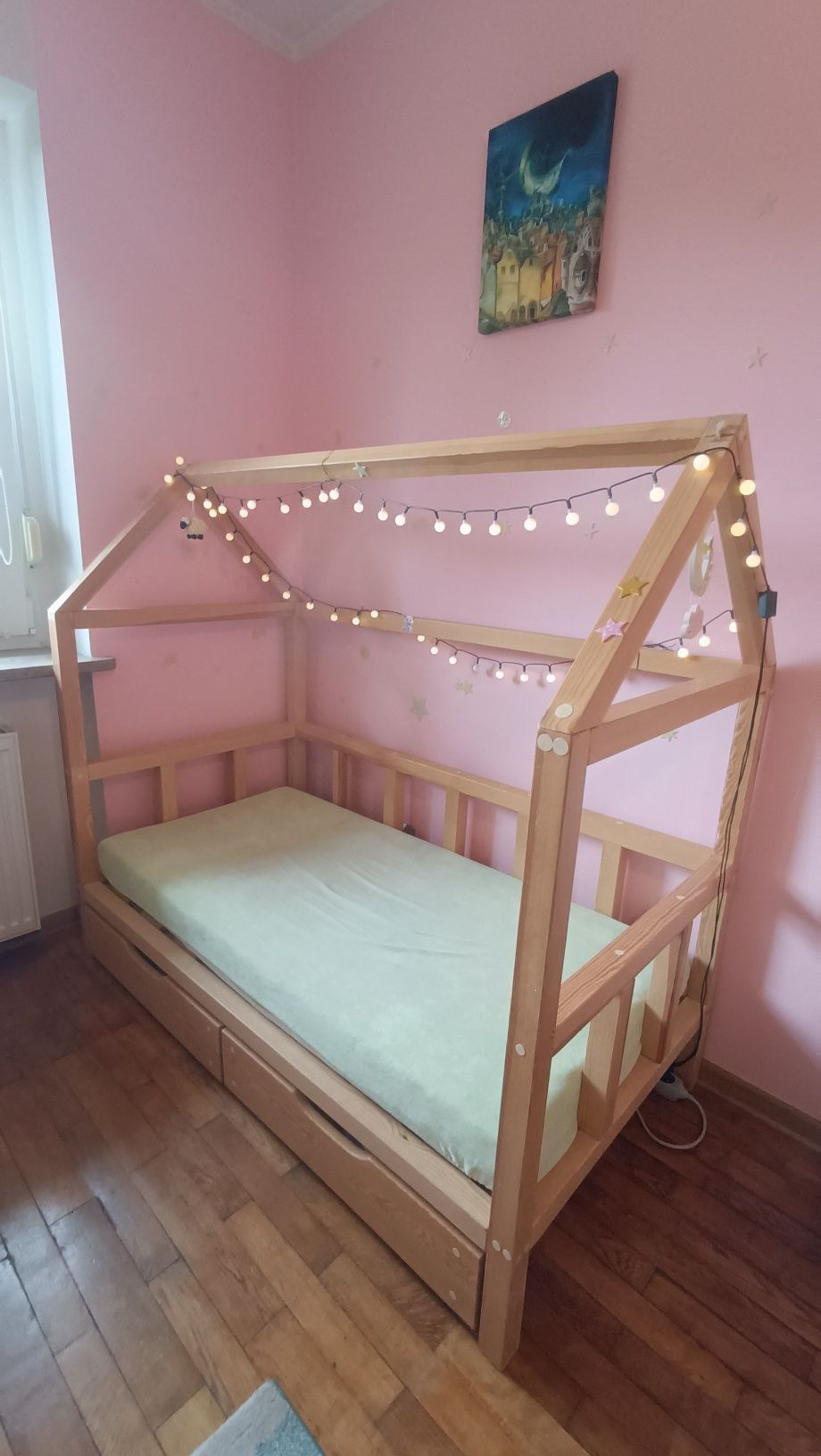 Łóżeczko dziecięce drewniane domek 70x140