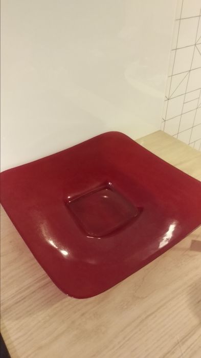 Czerwona patera taca misa IKEA szkło czerwona