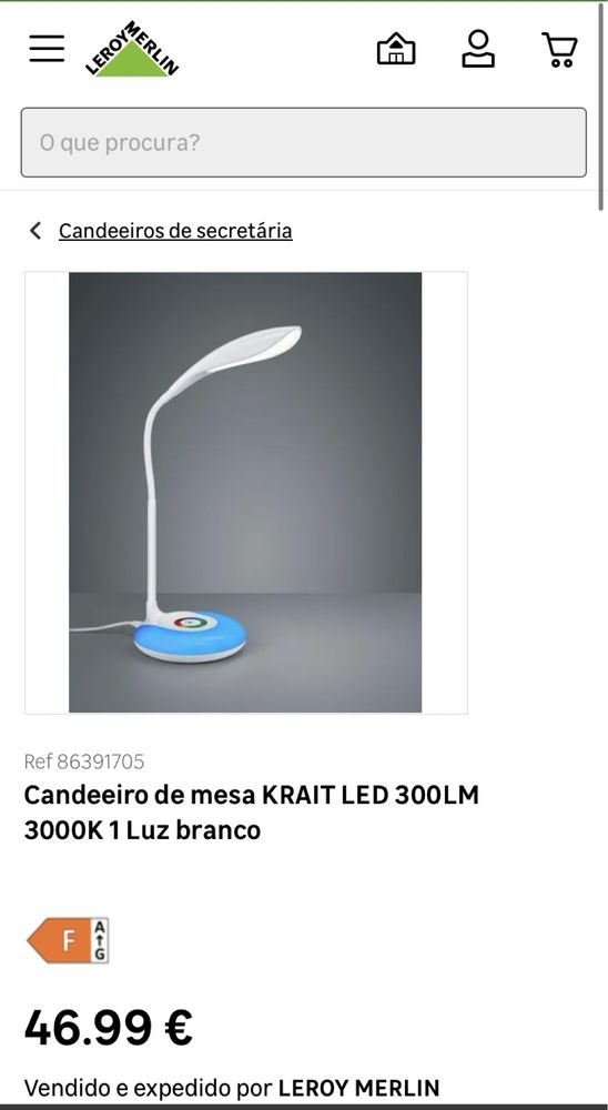 Candeeiro de mesa LED branca e multicolor