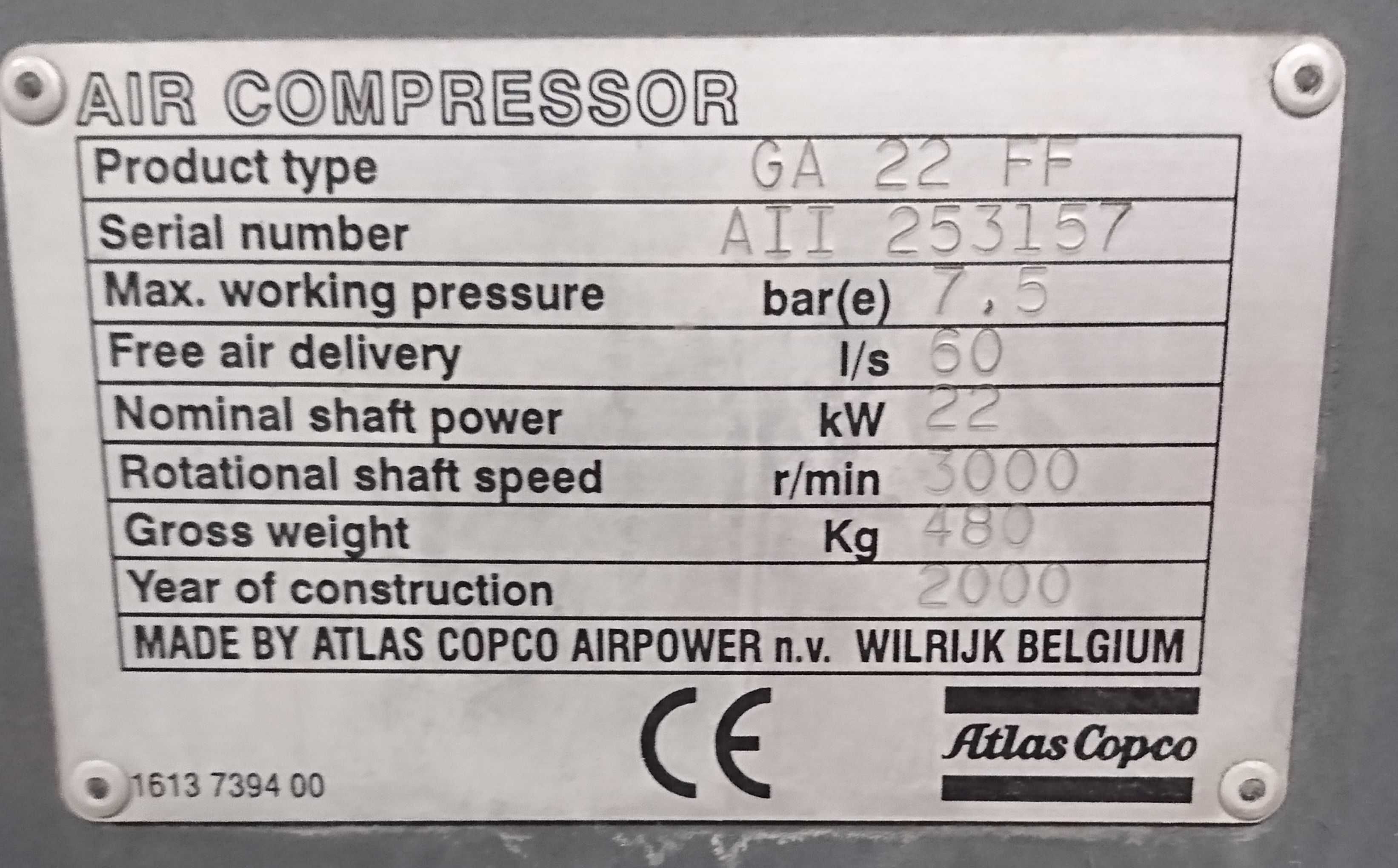 Kompresor śrubowy Atlas Copco GA22FF sprężarka+osuszacz