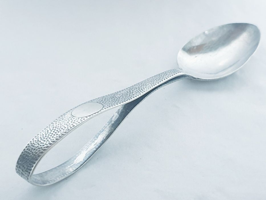 Rara antiga colher de medicina em prata chinesa contrastada