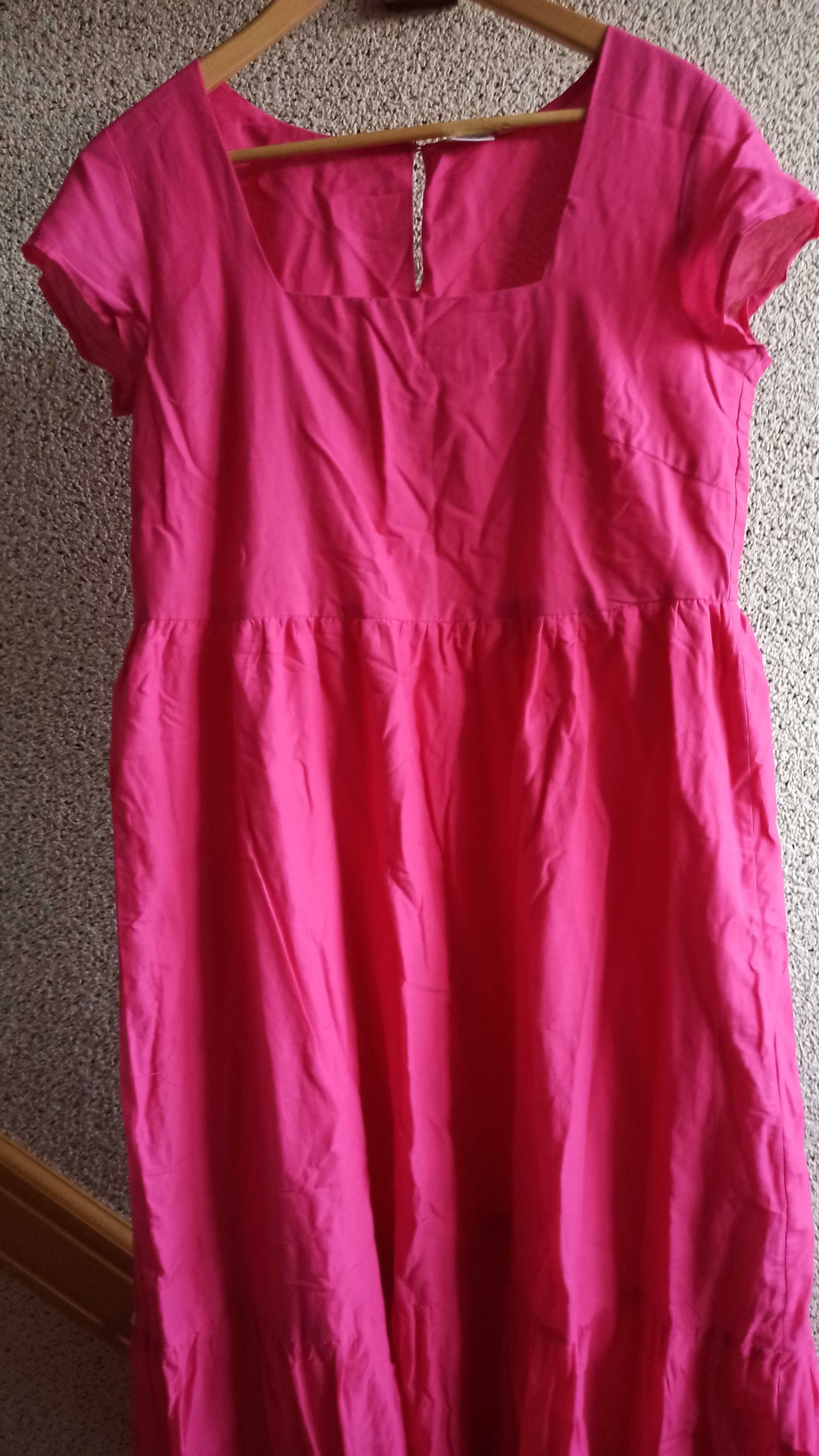 Sukienka pink haft boho koronka 40 bawełna