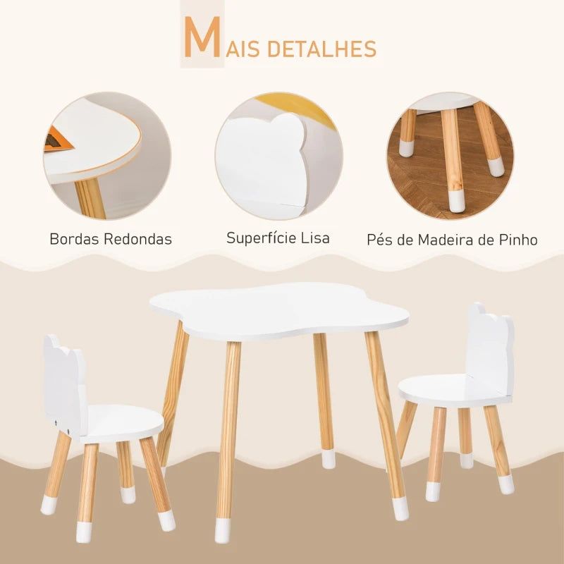 HOMCOM Conjunto Infantil de Mesa e 2 Cadeiras de Madeira Móveis Infant