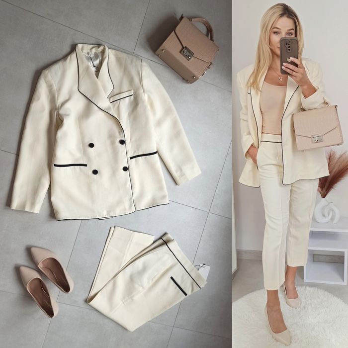 Zara garnitur komplet ecru lamówki s 36