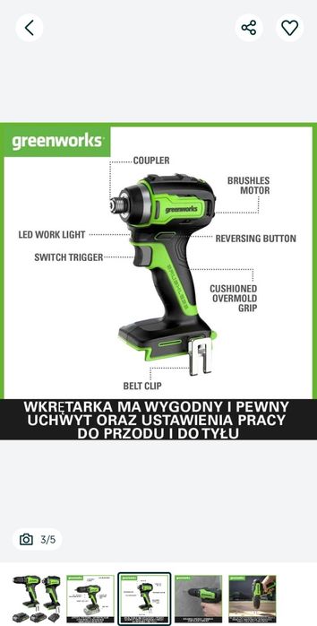 Greenworks Akumulatorowa Wiertarko-Wkrętarka i Zakrętarka Udarowa 24 V