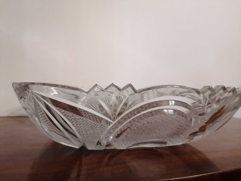 Taça de cristal maciço lapidado – anos 60/70 – 32 cm, 3 kg – vintage