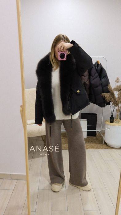 Парка з хутром, шоколад, чорна, синя S,M,L