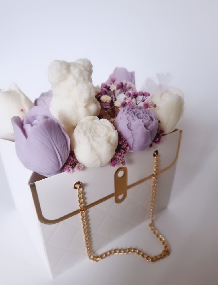 Flower Box elegancka torebka kwiaty z wosku sojowego prezent dekoracja