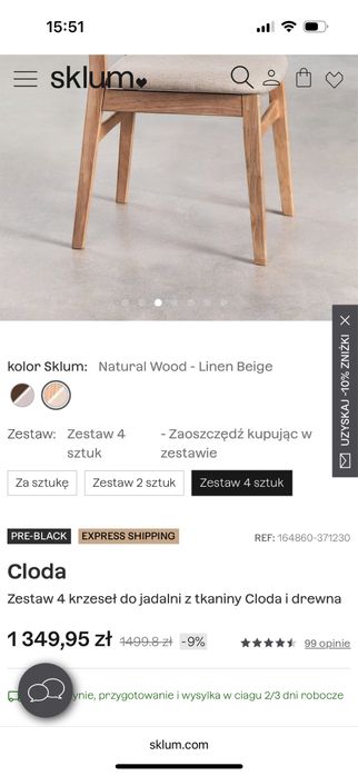 Krzesla komplet Sklum Cloda