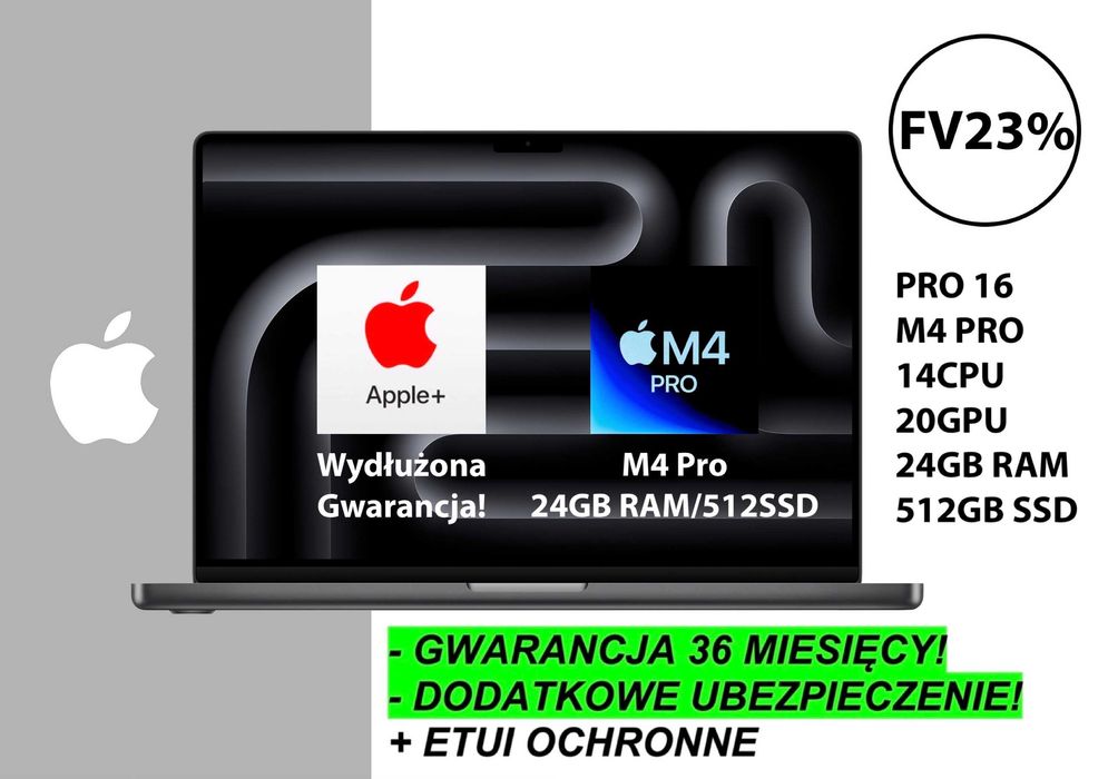 NOWY Apple MacBook Pro 16,2 M4 Pro 24GB RAM 512GB Black GW-3LATA FV23%