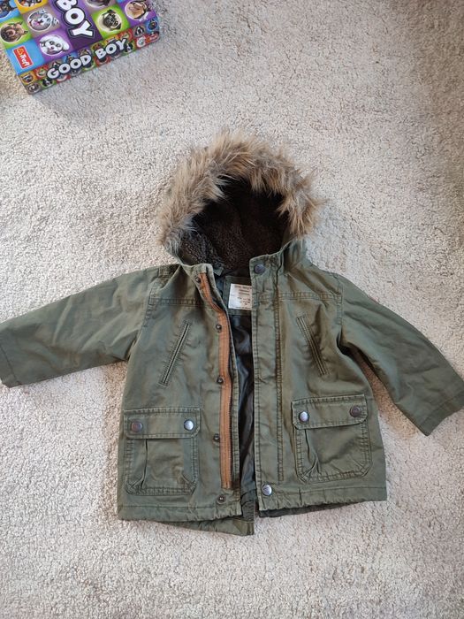 Zara baby boy parka jesienna zimowa ocieplana podpinka khaki zielona