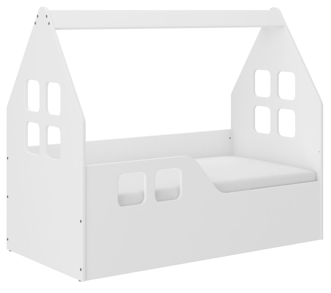 Łóżko dziecięce DOMEK 140x70 + materac + pokrowiec BIAŁE HIT