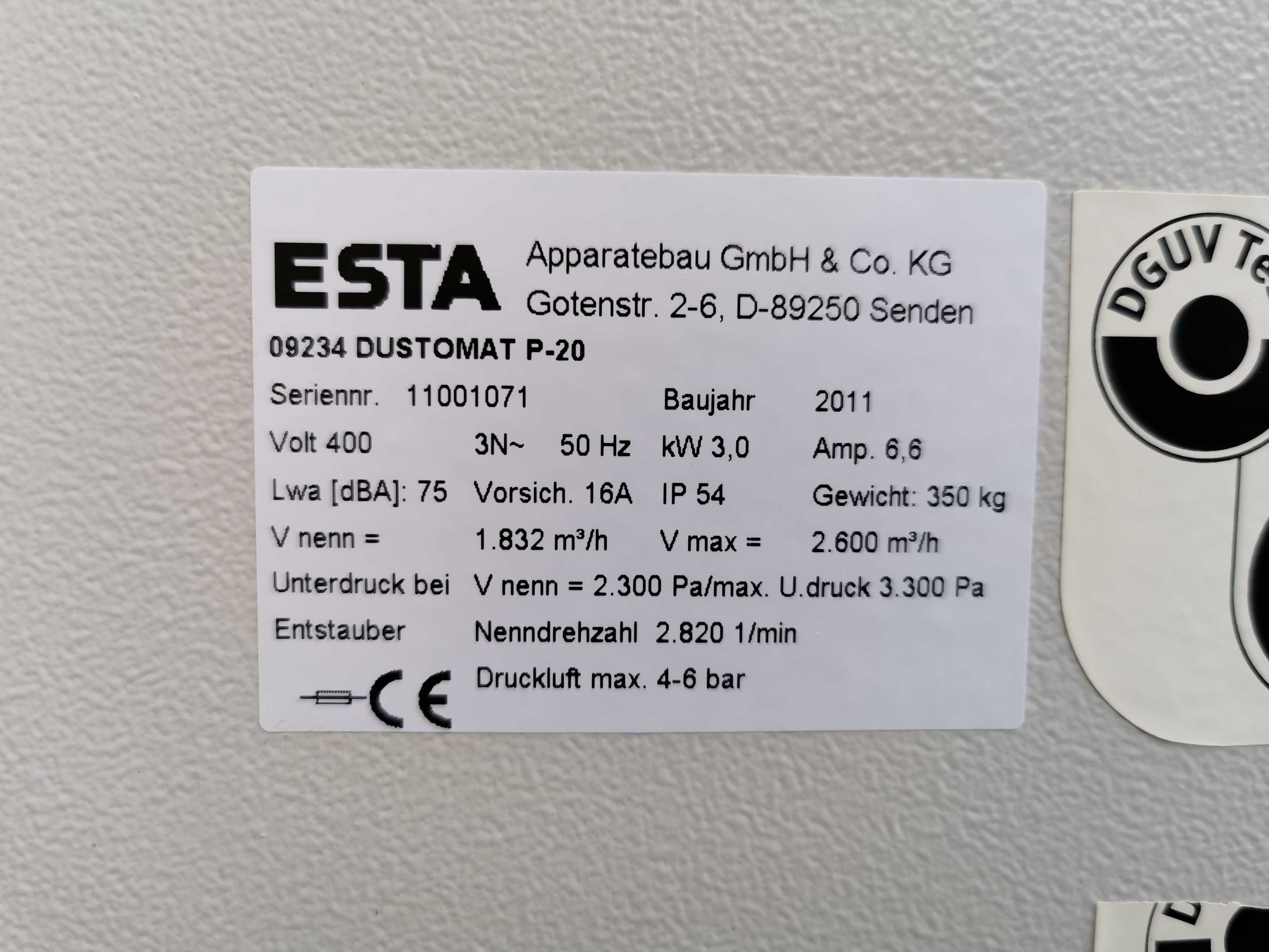 Odciąg pyłu,wyciąg,filtr samoczyszczący ESTA Dustomat P-20