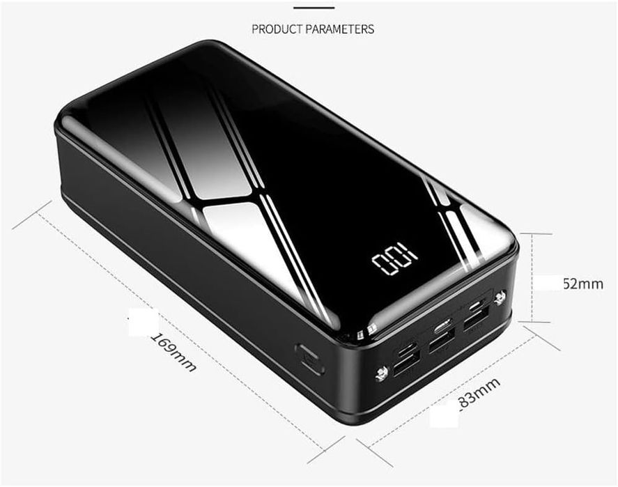 Powerbank XCC 50000mAh z Latarką - Czarny Lustrzany