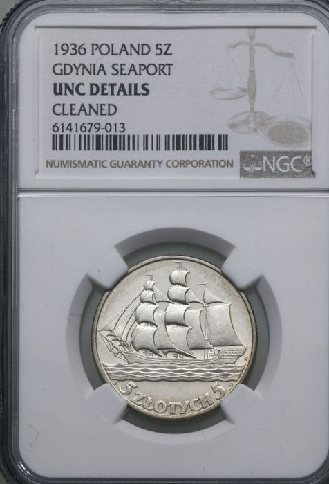 5 zł 1936 r Żaglowiec