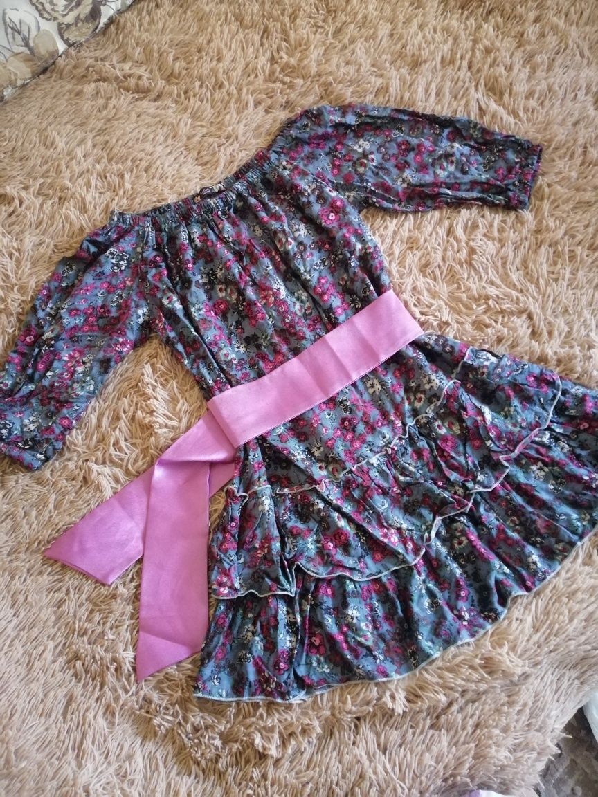 Сукня, квітковий принт, плаття, джинсовий сарафан розмір 40-42, S, XS