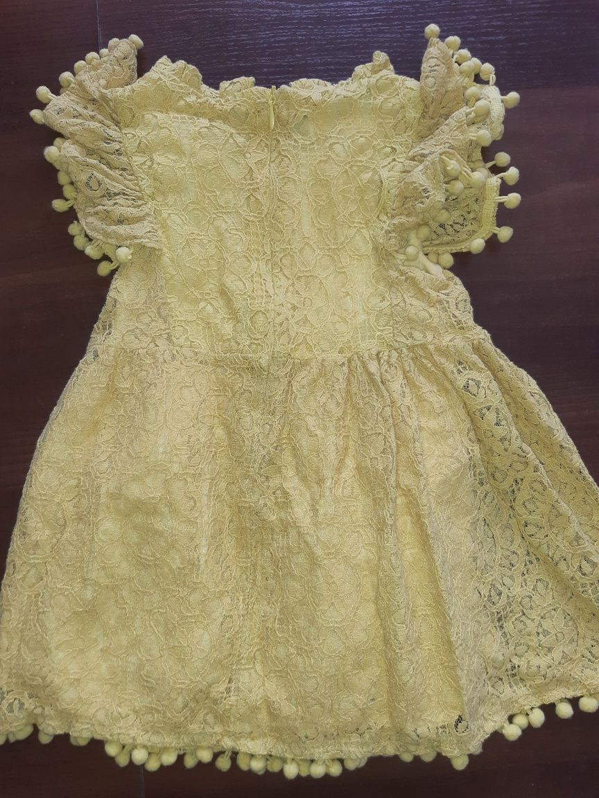 Sukienka koronkowa musztardowa żółta boho 86 92