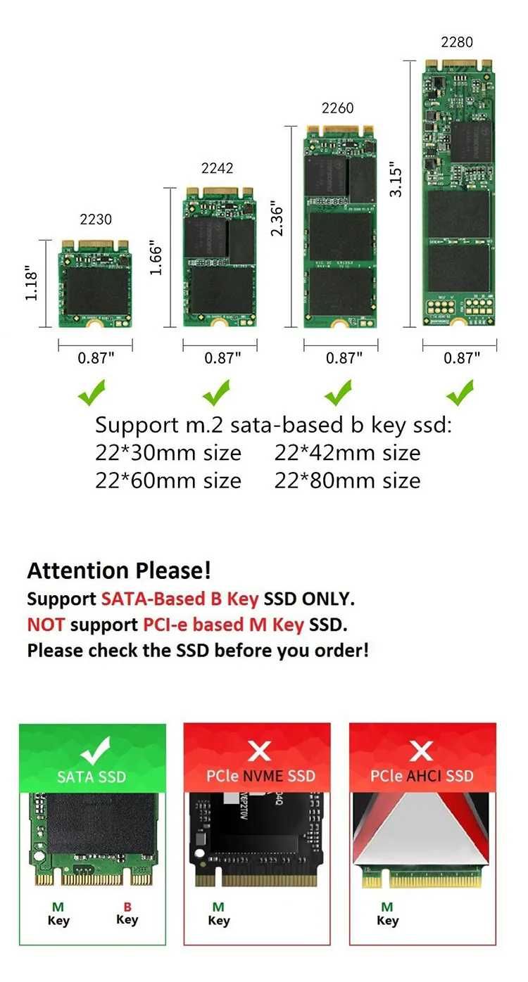 Корпус для SSD M2 Sata до 6Gbps NVME до 10Gbps  M.2 Type C