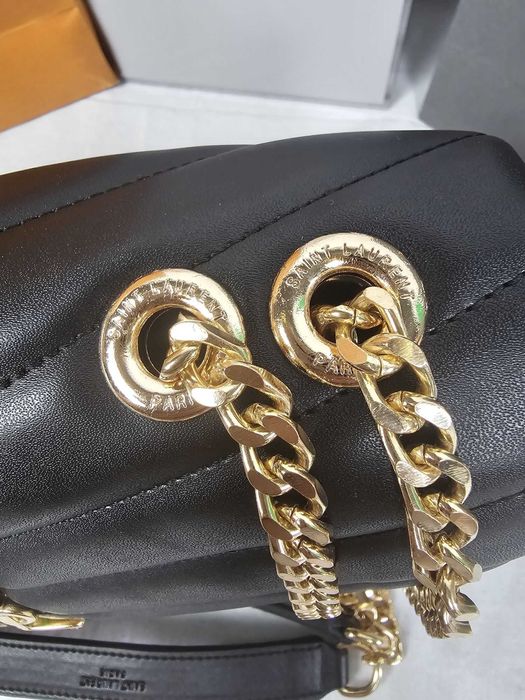 Torba listonoszka duza prazkowana damska Saint Laurent Czarna