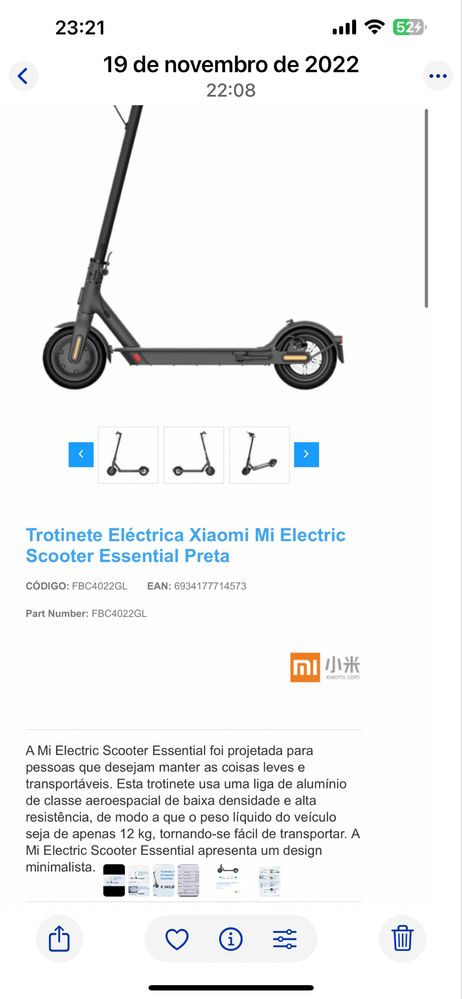 Trotinete, esta como nova