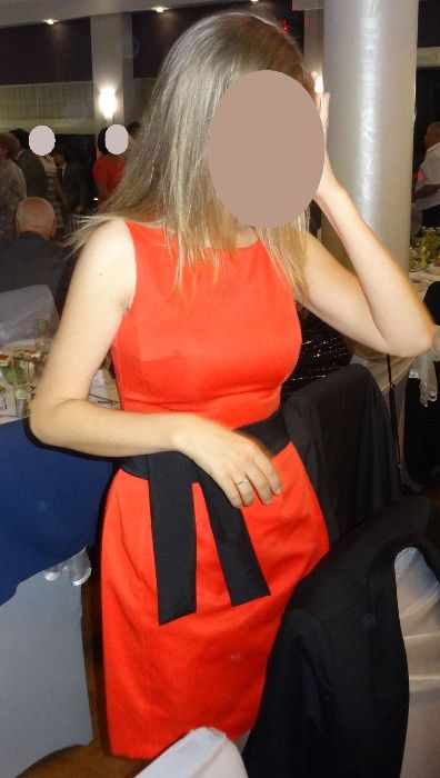 Koktajlowa sukienka czerwona piękny odcień r. 36 Jak NOWA