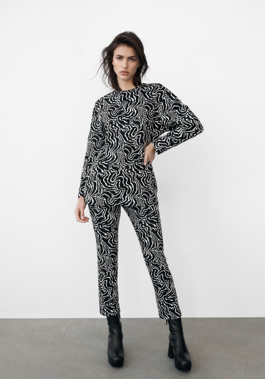Bluzka Zara print oversize żakardowa elegancka zebra z długim rękawem