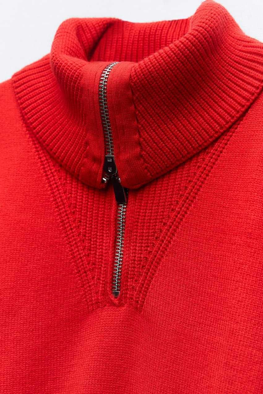 Червоний светр з блискавкою zara