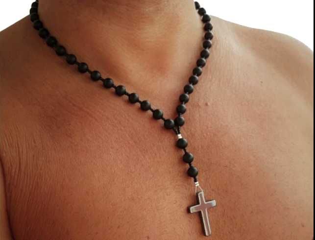 Męski naszyjnik styl różaniec Hit 8mm onyks matowy. Autorska biżuteria
