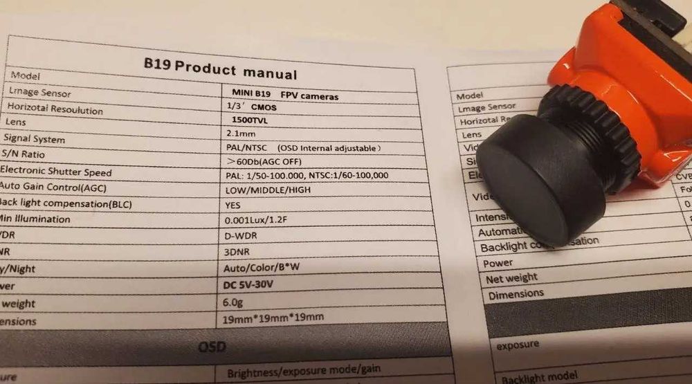 FPV камера JINJIEAN mini B19 1500 tvl
