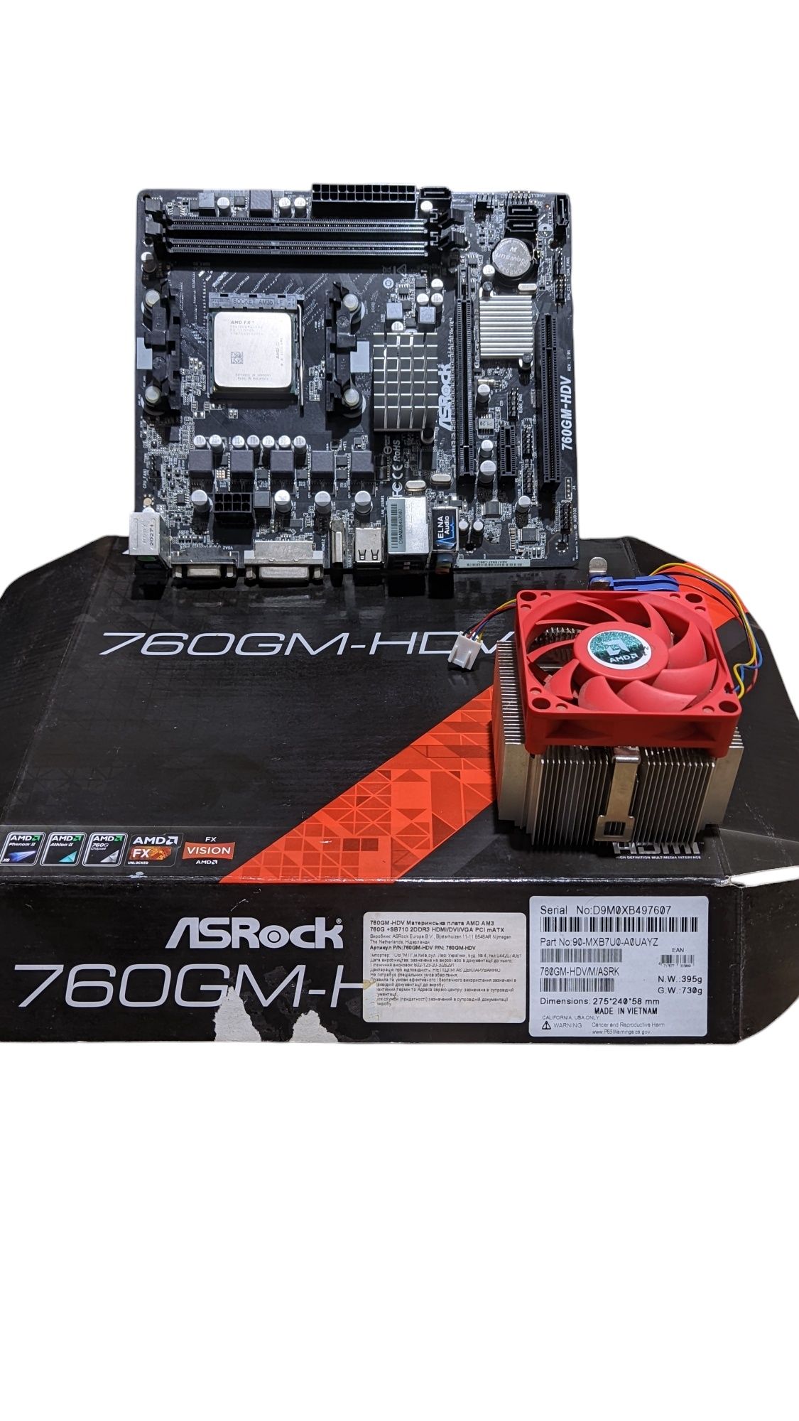 Комплект: материнська плата 760GM, процесор AMD FX, куллер AMD