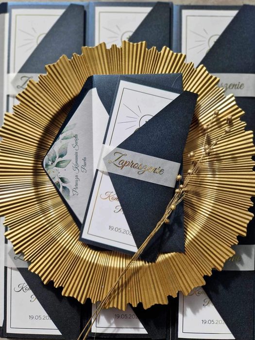 Zaproszenia Komunijne Granatowo złote