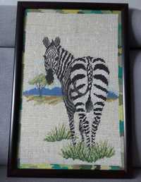 Obraz ręcznie haftowany "Zebra"