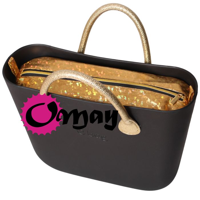 Czarny organizer do OBAG MINI eko skóra Holo ZŁOTO 2 kieszenie OMAY